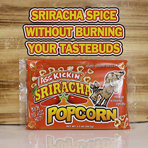 ASS KICKIN' Sriracha Microwave Popcorn Bags - 3 Pack - Ultimate Spicy Popcorn Gourmet Gift - Makes a Great Movie Theater Popcorn or Snack Food for Movie Night