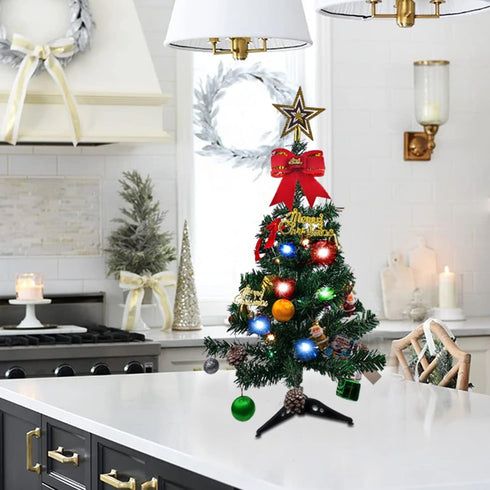 Artificial Mini Christmas Tree, 24 Inch Small Table Top Christmas Tree with Lights Hanging Ornaments Tree Star Topper for Kids Christmas DIY Project for Xmas Home Indoor Desk Tabletop Decoration