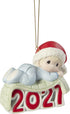 Precious Moments 211006 Baby™s 1st Christmas 2021 Dated Boy Bisque Porcelain Ornament , White