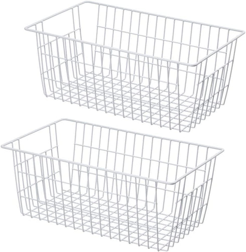 SANNO Large Wire Freezer Storage Baskets,Farmhouse Metal Wire Basket Freezer Storage Organizer Wire Storage Basket for Kitchen Pantry Organizer Bins,14"x11"x6"