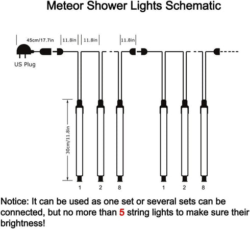 Adecorty Christmas Lights Outdoor Tree Snowfall LED Dripping Icicle Shooting Star Lights 12 inch 8 Tubes, Meteor Shower Falling Rain Lights for Xmas Decoration, Luces de Navidad para Exterior (White)