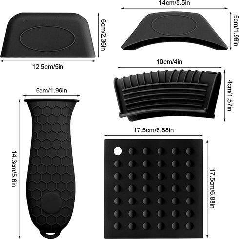 7 Pieces Silicone Hot Handle Holders, AMAMIA, Non-Slip Pot Pan Holders Covers, Sleeves Heat Resistant Hot Pad for Frying Pan Skillet Oven (Black)
