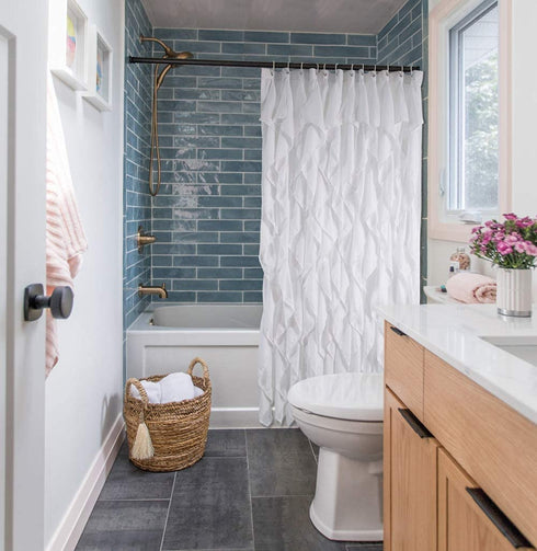 Volens White Ruffle Shower Curtain Farmhouse Fabric Cloth Curtains for Bathroom, 72x72 in Long