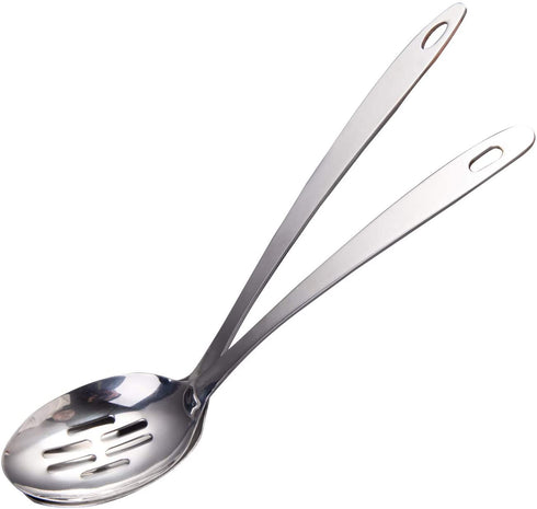 IMEEA 12.8-Inch Large Serving Spoon Stainless Steel Cooking Spoon Long Handle Slotted Spoon, Set of 2