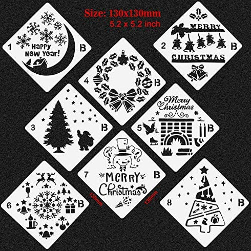 Konsait 16Pack Christmas Stencils Templates, Reusable Plastic Craft Drawing Painting Template, Xmas Stencils for Greeting Cards, Albums,Scrapbook, Notebook, Journal, Wall Art Wood, Face Cookie Decor