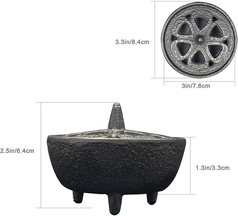 Incense Burner, Incense Burner Holder, Cast Iron Incense Burner with Incense Stick Holder and Fireproof Cotton. Ideal for Incense Sticks, Resin Incense, Cone Incense and Ritual Purpose, Decor, Etc.¦