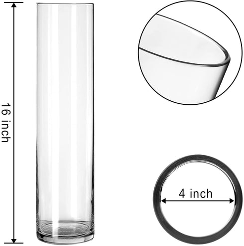 HWASHIN Clear Glass Cylinder Vase, 4? W x 16? H, Tall Flower Vase, Candle Holder, Decorative Centerpieces for Home, Events or Weddings - 1 Piece
