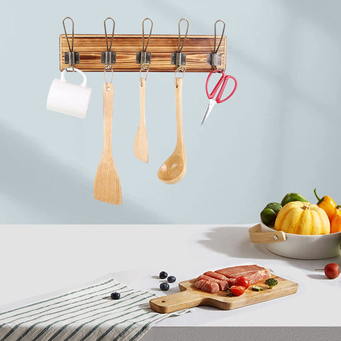 Rustic Coat Rack - Wall Mounted Solid Pine Wood 17" Entryway Coat Hooks - Rustic Hooks for Hanging Coats,Jacket,Clothes,Hats (1 Item Five Hooks, Carbonized Black with Bronze Hooks)