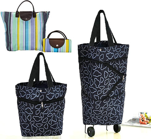 Collapsible Trolley Bags Folding Shopping Bag with Wheels Foldable Shopping Cart Reusable Shopping Bags Grocery Bags Shopping Trolley Bag on Wheels (B0741YPTV7)