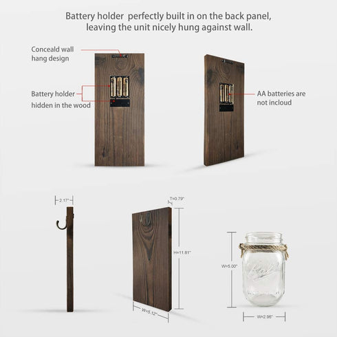 2 Pack Mason Jar Wall Decor With 8 Functions Remote, Hanging Mason Jars Light with 6-Hour Timer 30 Led Fairy Lights, Rustic Home Decor Wall Sconce With White Silk Hydrangea, Wall Art for Living Room
