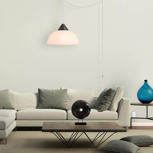 Globe Electric 60435 Finn 1-Light Plug-in Pendant, Dark Bronze, Frosted Plastic Shade, Clear Hanging Cord