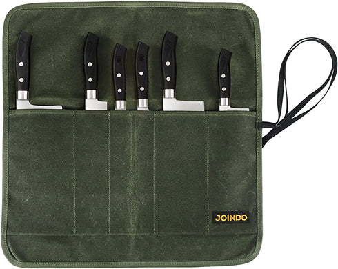 JOINDO Heavy Duty Waxed Canvas Knife Bag, Professional Chef Knife Roll Bags with 6 Slots, Knives Pouch