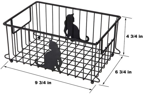 Lily's Home Cat-Themed Wire Basket, Kitchen and Desk Organizer, Cute Caddy for Cat Lovers for Kitchen, Pantry, Cabinet, Bathroom and Office (Large)