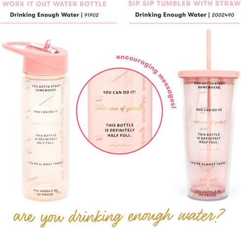 Ban.do 24 Ounce Insulated Tumbler with Reusable Straw, Pink Motivational Travel Cup to Drink More Water, Drinking Enough Water?