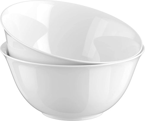 Large Serving Bowls, By Kook,Ceramic Make, For Snacks, Salad, Pasta, White, Set of 2, 9.25 inch, 3.75qt