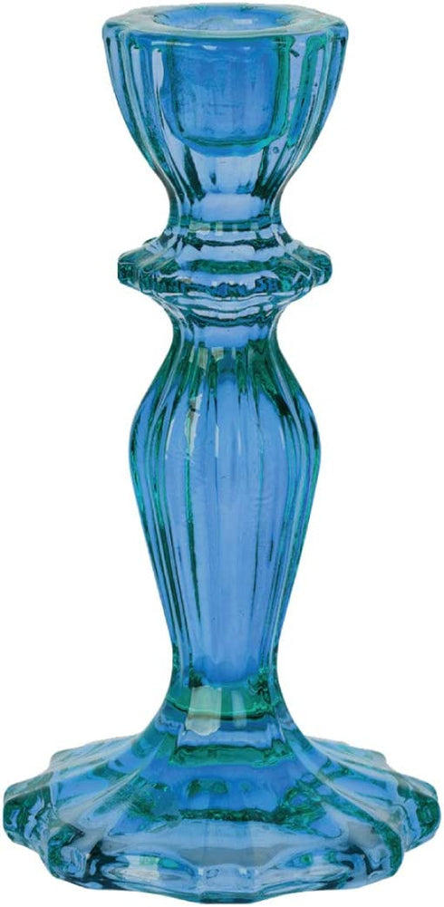 Talking Tables Blue Glass Candlestick Holder Taper Candle Stand for Indoor or Outdoor Dining, Elegant Dinner Party Decorations, Birthday, Garden, Wedding, Home D©cor