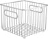 mDesign Metal Bathroom Storage Organizer Basket Bin - Farmhouse Wire Grid Design - for Cabinets, Shelves, Closets, Vanity Countertops, Bedrooms, Under Sinks - Square, 2 Pack - Chrome
