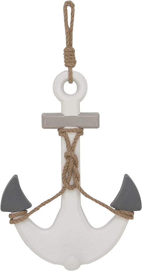 Deco 79 98864 Wood and Rope Anchor Wall Decor, White/Gray/Darkgray/Brown