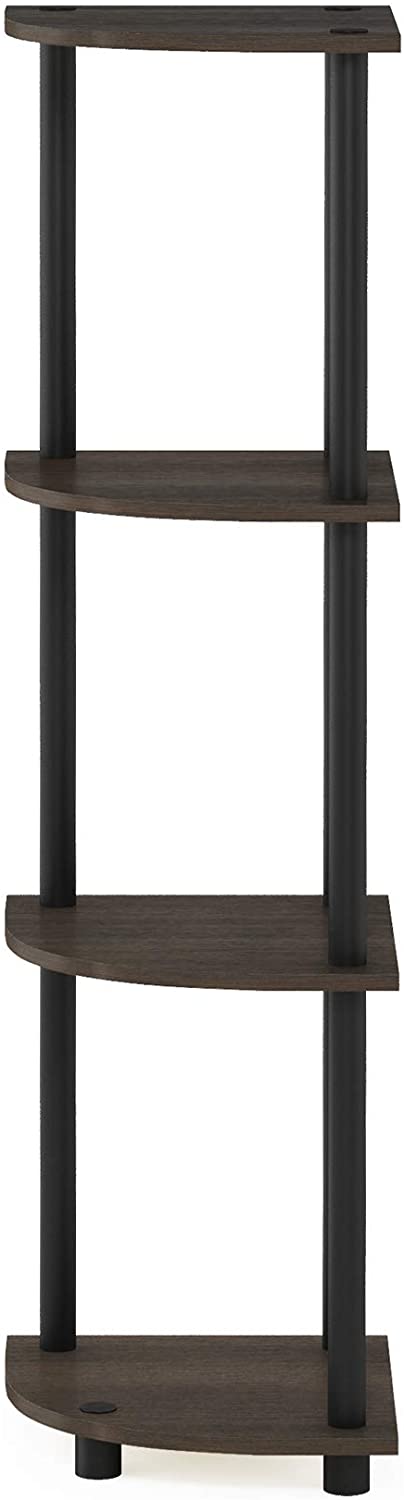 Furinno Turn-N-Tube 4-Tier Corner Display Rack Multipurpose Shelving Unit, Dark Brown Grain/Black