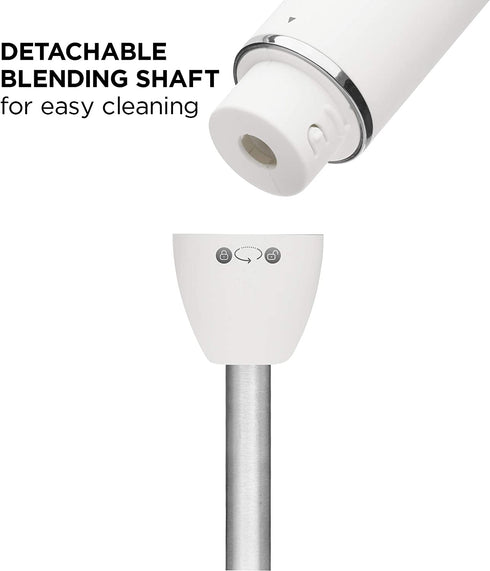 Chefman Immersion Stick Hand Blender with Stainless Steel Blades, Powerful Electric Ice Crushing 2-Speed Control Handheld Food Mixer, Purees, Smoothies, Shakes, Sauces & Soups, Ivory