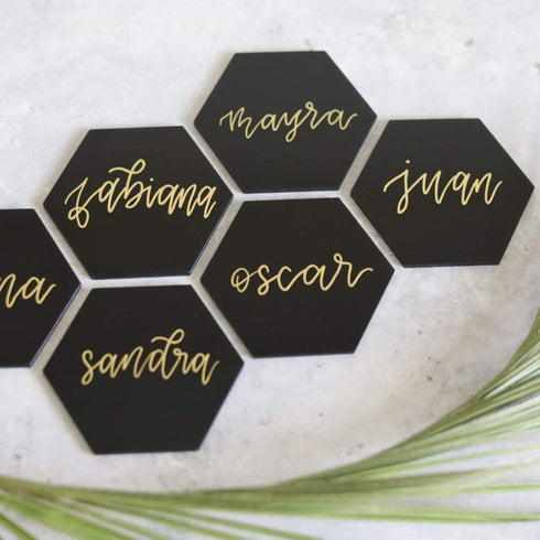 UNIQOOO 20 Pack Tint Black Hexagon Acrylic Place Card for Wedding | DIY Blank Acrylic Table Seating Cards, Escort Plates - Perfect for Dinner Parties Business Event