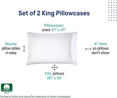 Heirloom Soft, Smooth & Thick Certified 800 Thread Count 100% Cotton Sateen is Superior to Egyptian Cotton Claims, 2 King Size Pillow Cases, Fits King Pillows (Bright White)