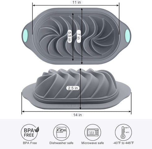 Silicone Bread Loaf Pan with Swirl Design, Chicrinum Food Grade Non-Stick Silicone Baking Mold for Homemade Bread, Cake, Metal Reinforced Frame Secure, BPA Free, Dishwasher Safe