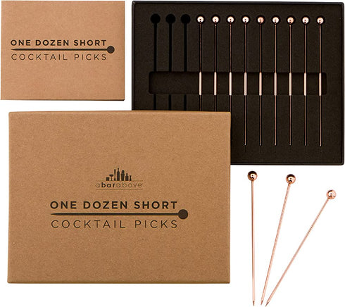 Copper Cocktail Picks (Set of 12) 4? Copper Stir Sticks for Bloody Mary, Tom Collins, Olive Skewers, Drink Garnish, Shrimp or Appetizer Charcuterie, Rose Gold Cocktail Picks