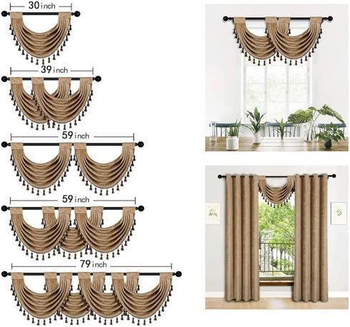 Thick Chenille Waterfall Swag Valances for Living Room Rod Pocket Valance Curtains for Kitchen (Coffee, 30" W x 22" L | 1Panel)