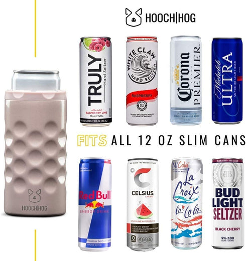 Hooch|Hog Slim Can Cooler Stainless Steel for 12 oz. Skinny Cans | 3x Insulated Beer Can Holder for Michelob Ultra, White Claw, Truly & Redbull (Blush Glitter)
