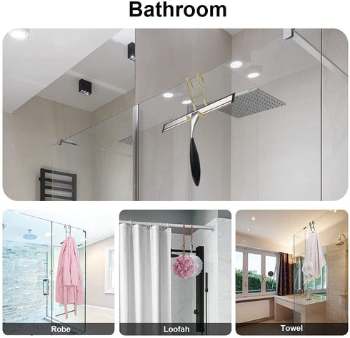 Haitis 4 Pack Over Shower Glass Door Hooks, Polished Silver, SUS 304 Stainless Steel Rack Hooks, Bathroom Frameless Drilling-Free Hanger, for Bathing Suits, Robe, Towel, Squeegee, Loofah, Shaver