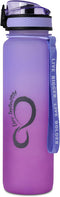 Live Infinitely 34 oz Gym Water Bottle with Time Marker - Fruit Infuser Screen BPA Free 1 Liter Water Bottle - Locking Flip Top Lid & Durable Travel Bottle Coating (Amethyst 34oz)