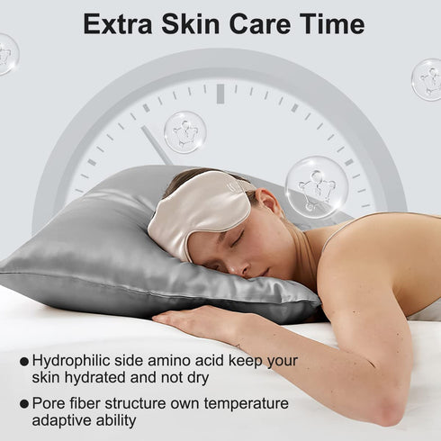 HOTBALZER Mulberry Silk Pillowcase for Hair and Skin, 22 Momme Natural 100% Silk Pillowcases Standard Size with Zipper, Soft Breathable Both Sides Pure Silk Pillow Cover, 1pc (Grey,Standard)