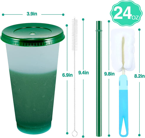 Color Changing Tumblers Cups with Lids & Straws - 7 Reusable Bulk Tumblers Plastic Cold Tumbler Cup Set for Adults Kids | 24oz Tumbler with Straw