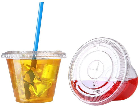 Kartalio,Disposable 9 oz clear Plastic Cups with Flat Lids,100 sets