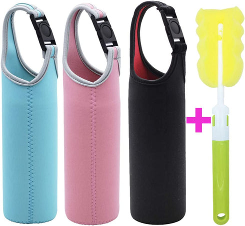 Kvvdi 3 Pack 16 oz - 21 oz Neoprene Water Bottle Sleeve 16.9oz Portable Bottle Cooler Cover Holder Strap for Outdoor