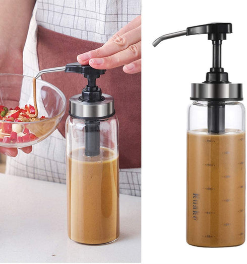 DOITOOL 300ml Sauce Pump Bottle Leakproof Kitchen Condiment Dispenser Olive Oil Dispenser Empty Glass Sauce Bottles for Ketchup Mustard Oil Sauces