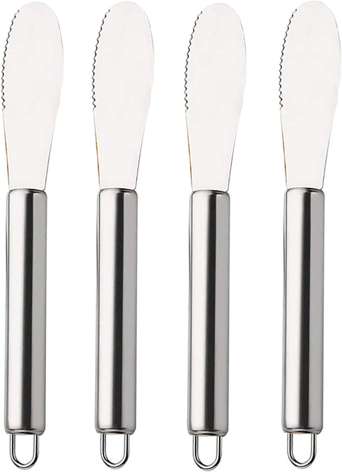 VANRA Wide Butter Spreader Knife Set 4-Piece Stainless Steel Cheese Knife Serrated Edge Sandwich Condiment Jam Bread Cream Knives 7.8-inch