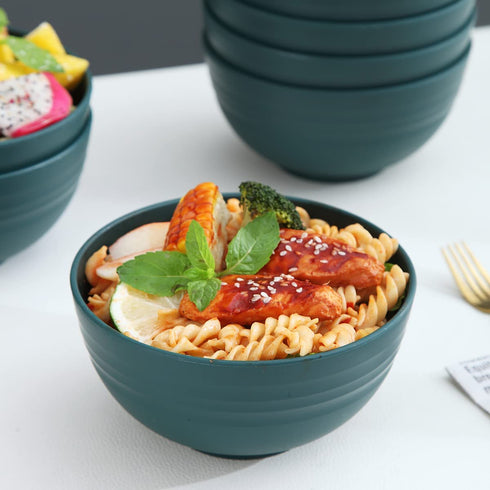 Kyraton Plastic Cereal Bowls 8 Pieces, Unbreakable And Reusable Light Weight Bowl For Rice Noodle Soup Snack Salad Fruit BPA Free Dishwasher Safe (Dark Green)