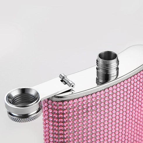 FYL Hip Flask for Liquor, Blue Glitter Flask 8oz with Never-Lose Cap