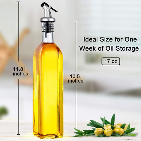 Oil Dispenser Bottle 4 Pack , WERTIOO 17 OZ Glass Olive Oil and Vinegar Dispenser Set Oil Container with Funnel & Pen and Tag for Kitchen