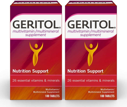 Geritol Multi-Vitamin Nutritional Support Tablets, Balance of 26 Essential Vitamins and Minerals, 100 Count (Pack of 2)