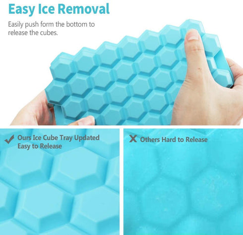 Upgrade Ice Cube Trays, TGJOR 2 Pack Silicone Flexible Ice Cube Trays with Lid, 74 Cubes Ice Trays for Chilled Drinks, Whiskey & Cocktails , Stackable Flexible Safe Ice Cube Trays (blue+purple)
