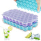 Upgrade Ice Cube Trays, TGJOR 2 Pack Silicone Flexible Ice Cube Trays with Lid, 74 Cubes Ice Trays for Chilled Drinks, Whiskey & Cocktails , Stackable Flexible Safe Ice Cube Trays (blue+purple)