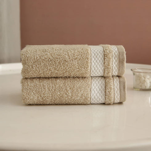 YiLUOMO Super Soft Hand Towels Set of 2, 100% Cotton Highly Absorbent Bath Hand Towel for Bathroom 13 X 29 Inch(Beige)
