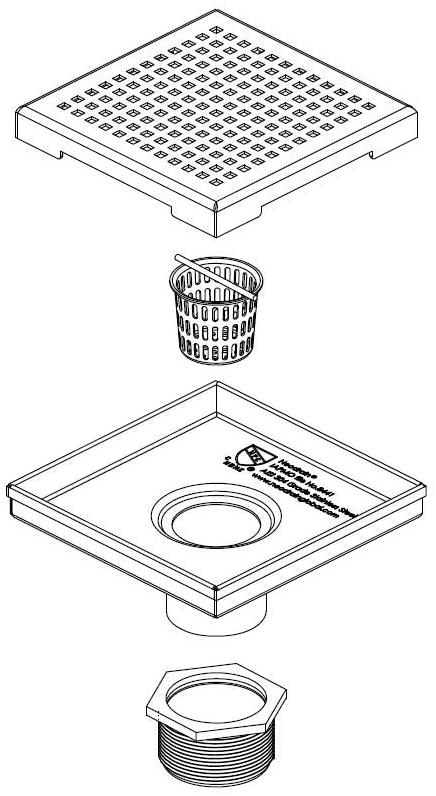 Neodrain 6-Inch Square Shower Drain with Removable Quadrato Pattern Grate,Brushed 304 Stainless Steel, with WATERMARK&CUPC Certified