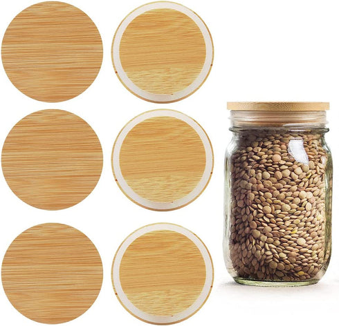 Picowe 6 Pack Bamboo Lids for Wide Mouth Mason Jar Storage Canning Jar Lids Ball Jars