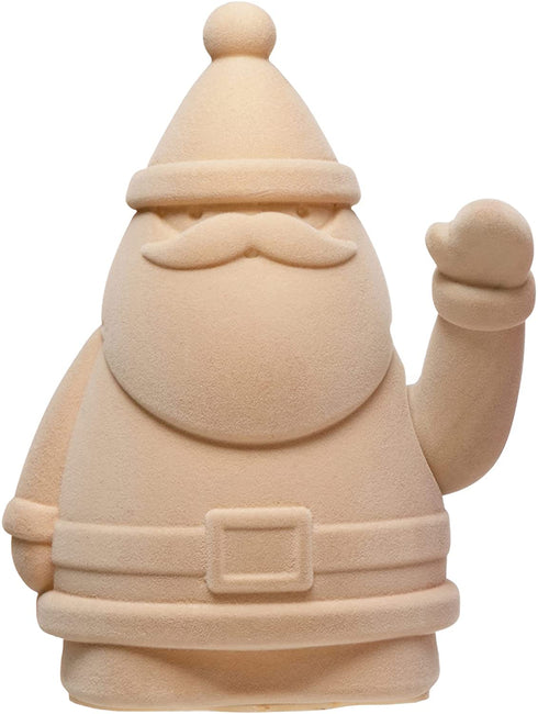 Flocked Resin Waving Santa, Pink