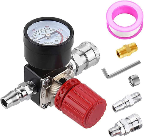 Preciva Air Compressor Pressure Regulator with Dial Gauge, 0-175 PSI Air Gauge for Air Compressor and Air Tools (Four Way Valve)