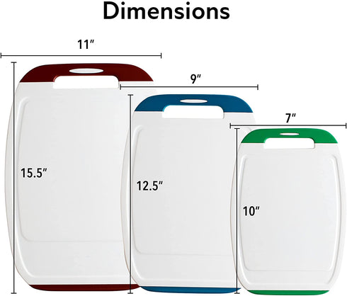 Neoflam Microban Protection Cutting Board 3 Piece Set, Stain & Odor/BPA Free, Reversable Board, Upgraded Larger Juice Groove, Non-Slip EZ Grip Handle, Dishwasher Safe, Multicolor